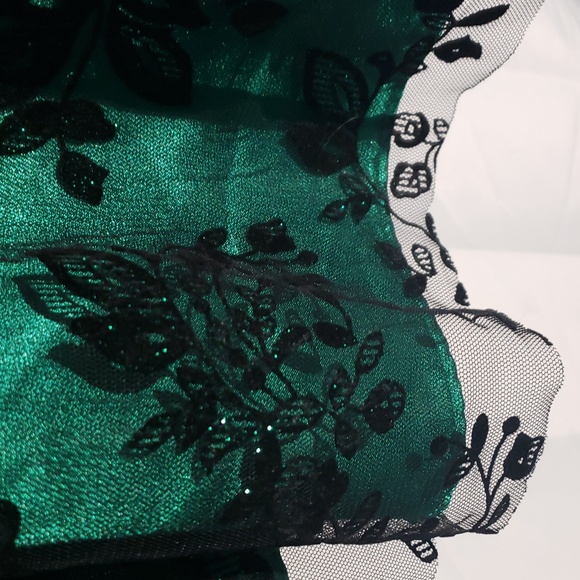 Girl' Elegant Green and Black Holiday Party Dress Size 10 Tulle Petticoat - Picture 4 of 16